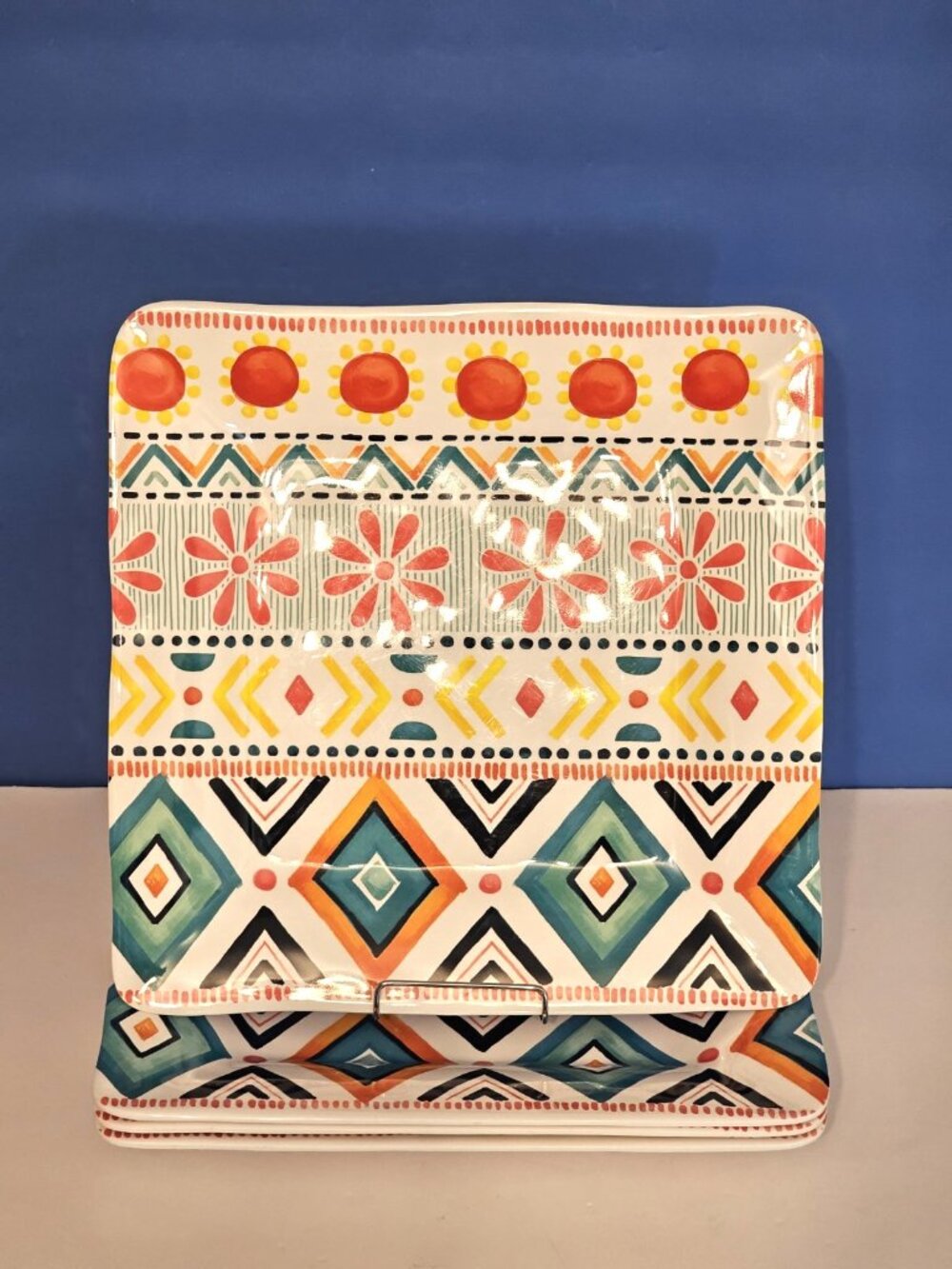Pier One Melamine Aztec Square Dinner Plates, Set Of 4
